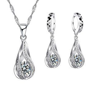 💎 NEW ❤️ Cute Drop 925 Sterling Silver Bundle Necklace Earrings Heart Chain